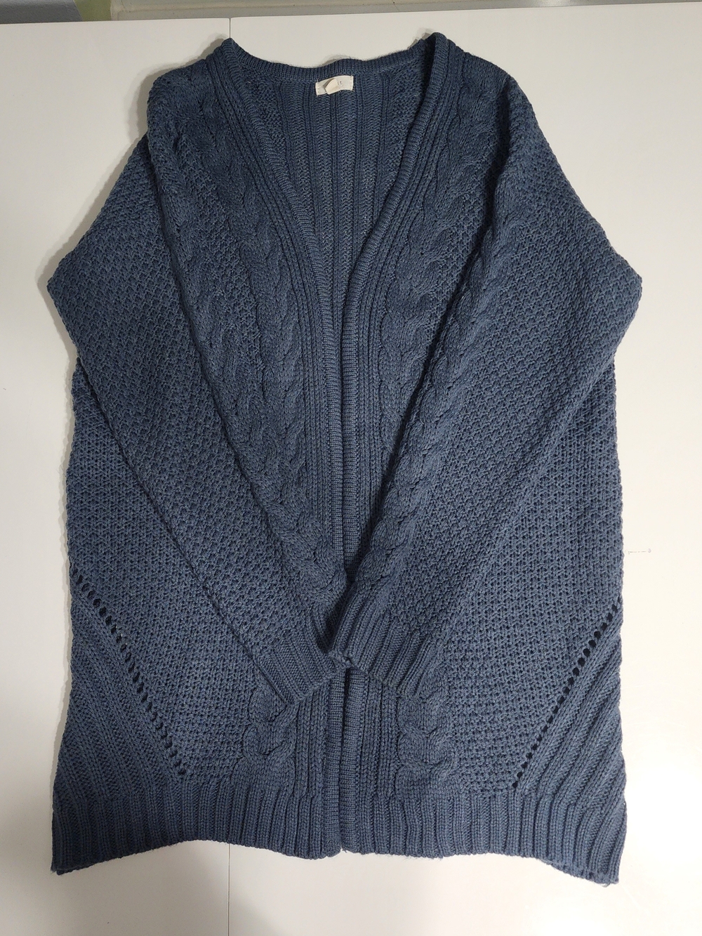 debut Open-Front Cable Knit Cardigan - Slate Blue - Picture 6 of 9